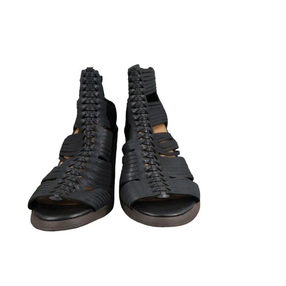 Lucky Brand Shoes Womens 7 Sandal Bootie Block Heel Open Toe Leather Zip Black - Picture 2 of 12